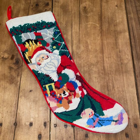 Vintage Needlepoint Christmas Stocking SANTA'S SPECIAL DELIVERY